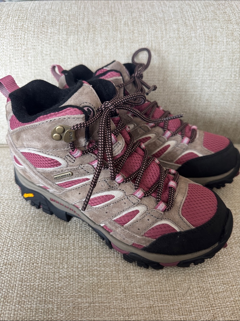 Merrell Women's Lace-Up Hiking Boots in Pink and Beige